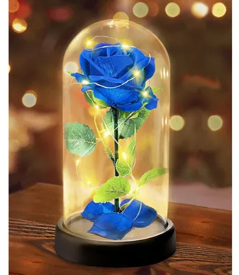 Productafbeelding van Eeuwige roos in glas, blauwe zijdenroos, glazen koepel, cadeau voor vrouwen, Moederdag, Valentijnsdag