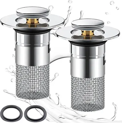 Produktbild von Universal Wastafelabflussstopp mit Haarschutz - RVS - für 34-40 mm Abfluss - Badabflussstopp - Gootsteenstop - Rostfreier Abflussstopp