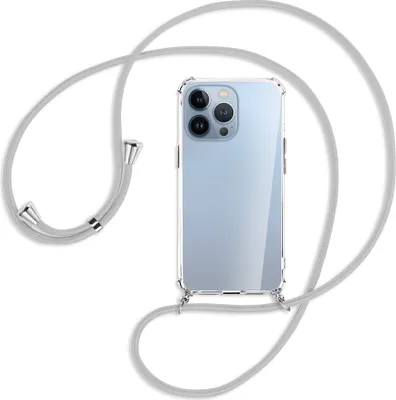 Produktbild von Handykette Backcover-Schutzhülle mit Band (Metall silberfarben) für Apple iPhone 13 Pro Max - silbergrau