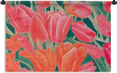 Produktbild von MuchoWow® Wandteppich Wandbehang Tulpen - Blumen - Rosa - Rot - Kunst 120x80 cm Tapisserie Dekoration Wandtuch - Wanddekorationen - Wandtücher