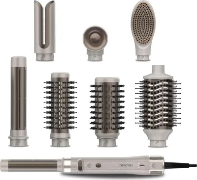 Zdjęcie produktu dla Cecotec prostownica do włosów 8 nasadek CeramicCare 8w1 AirGlam Gyro Champagne. 1500 W, 110000 obr/min, prostuje, modeluje i kręci włosy