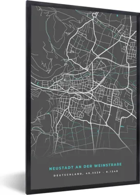 Produktbild von MuchoWow® Gerahmtes Poster Stadtplan - Neustadt an der Weinstraße- Deutschland - Karte 20x30 cm - Poster mit Schwarzem Bilderrahmen Wandposter Rahmen Foto Bilder - Drucken - Bilder Poster im Rahmen
