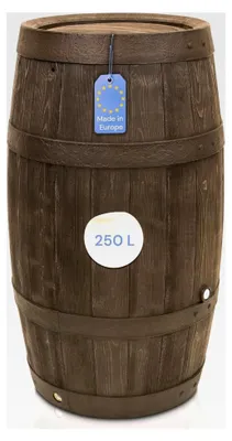 Produktbild von Regentonne 250 Liter mit Metallgewinde und Deckel - Frostsicherer Regenwasserbehälter aus Kunststoff in Holzoptik