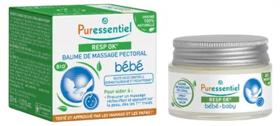 Productafbeelding van Puressentiel - Ademhalingswegen – Resp OK Borstmassagebalsem Baby - Formule 100% van natuurlijke oorsprong - Biedt een verwarmende en verzachtende massage