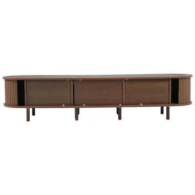Produktbild von Merax TV-Schrank 180 cm mit Rattan-Elementen, TV-Möbel mit 3D-Struktur und Schublade, Schiebetüren, verstellbare Massivholzbeine, Dunkelwalnuss