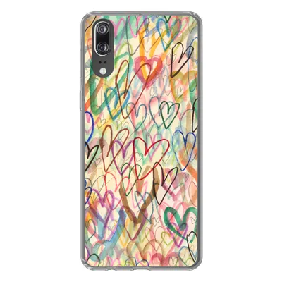 Produktbild von MuchoWow® Handyhülle Schutzhülle Hülle für Huawei P20 Eine Illustration mit Herzen im Hintergrund Silikon Softcase Handy Hülle - Hardcover