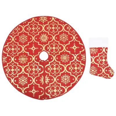 Image de vidaXL Couverture de luxe pour arbre de Noël avec chaussette rouge 90 cm de tissu