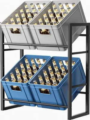 Produktbild von Kistenregal, 4-Box-Freistehender Kistenständer, Bierregal, Unabhängiges Getränkeregal, Küchenregal, Kleideraufbewahrungsregal, für Wohnzimmer, Schlafzimmer, Küche, Weinkeller