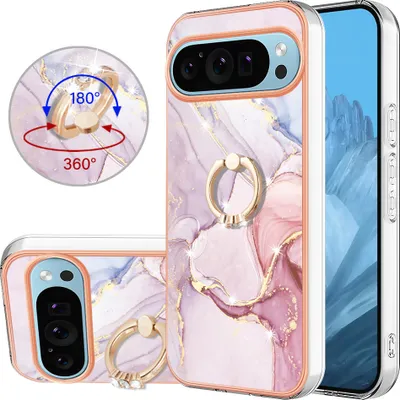 Immagine prodotto di Custodia Marble per Google Pixel 9 Pro XL, Custodia protettiva in silicone TPU con supporto ad anello Grigio