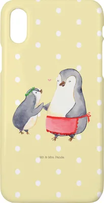 Produktbild von Mr. & Mrs. Panda Iphone 10 Handyhülle Pinguin mit Kind - Gelb Pastell - Geschenk, Muttertag, Mutter, Handy, Case, Familie, Vorbild Mama, X, Cover, Mami