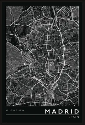 Immagine prodotto di Mappa della città - Poster - Madrid + cornice a incastro, Shinsuke® Maxi in plastica nera, lastra in acrilico