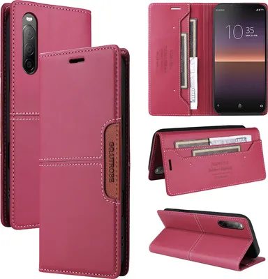 Obrázek produktu pro Pouzdro pro Sony Xperia 10 II, kožené flipové peněženkové pouzdro s přihrádkou na karty a stojánkem Červený