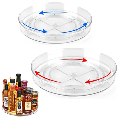 Produktbild von drehbare Kühlschrank-Organizer (23,5 cm und 27 cm), 360° drehbarer Küchen-Organizer, drehbarer Gewürzhalter, Speisekammer, Küchenschrank, Badezimmer, Kommode (transparent)