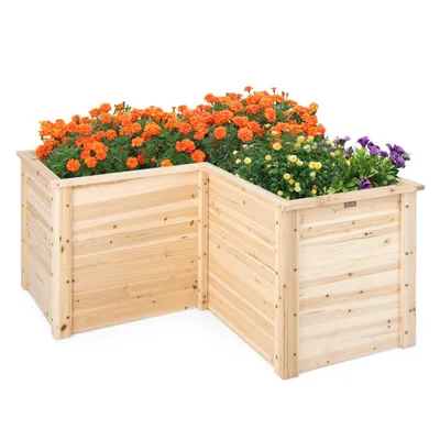 Produktbild von COSTWAY Hochbeet Gartenbeet Holz, Pflanzkasten, Pflanzenbeet L-förmig, Kräuterbeet Pflanzkasten Aufsatzrahmen 120x120x63cm Natur
