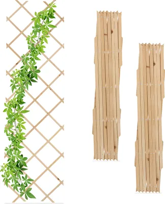 Zdjęcie produktu dla Relaxdays – rozkładana siatka wspinakowa, zestaw 3 sztuk, podpora dla pnączy, 180 x 60 cm, do ogrodu, na balkon i taras, drewno, kolor naturalny