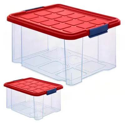 Produktbild von 2 x Aufbewahrungsboxen aus Kunststoff M, 15L - 40 x 29 x 21 cm, mit Deckel, Eurobox, stapelbar