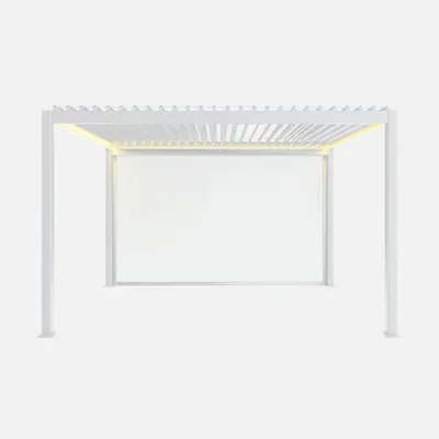 Immagine prodotto di Pergola bioclimatica 3x4m motorizzata in alluminio LED + tenda 4m, Bianco