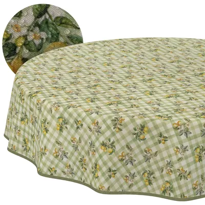 Tischdecke 120x120cm Rund Grün Barcelona Stoff Premium Karo Zitrone wasserabweisend, Hauptbild