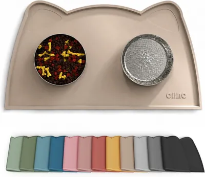Obrázok produktu pre Podložka pod misky pre mačky a psy – silikón – 46 x 25 cm – protišmyková – béžová