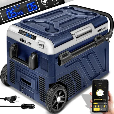 Produktbild von tillvex® Kompressor Kühlbox elektrisch 50 Liter / Navyblau | Elektrische Gefrierbox mit APP-Steuerung USB-Anschluss 12/24 V 230V | Kühlschrank bis -20 °C