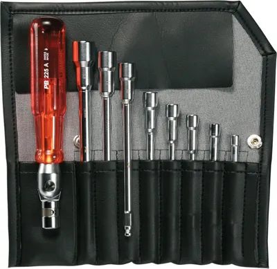 Image de Assortiment de clés à douille PB Swiss Tools, 9 pièces avec poignée rabattable dans un étui, nombre de pièces : 9 9 pièces
