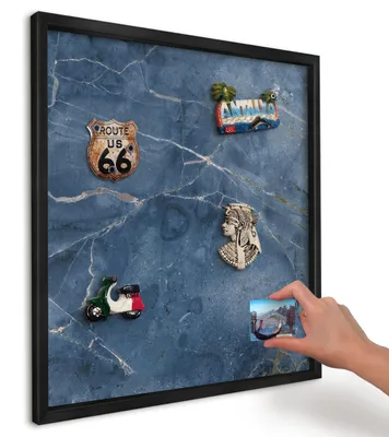 Produktbild von Magnettafel 50x50 cm mit schwarzem Rahmen - Magnetische Metalltafel, Magnetpinnwand zur Wandmontage für Wohnzimmer, Küche, Flur, Kinderzimmer und Büro - Marmor-Eleganz