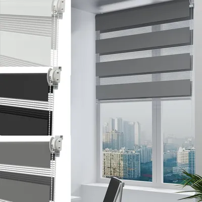 Image de Store double FIVMEN Klemm fix sans percer|Gris L90 x H150 cm|Duo Stores pour fenêtres sans percer|Protection contre les regards et le soleil pour bureau salon cuisine salle de bain