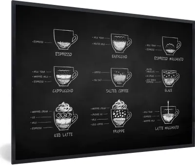 Produktbild von MuchoWow® Gerahmtes Poster Kaffee - Küche - Getränk 30x20 cm - Poster mit Schwarzem Bilderrahmen Wandposter Rahmen Foto Bilder - Kunstdruck - Bild-Poster