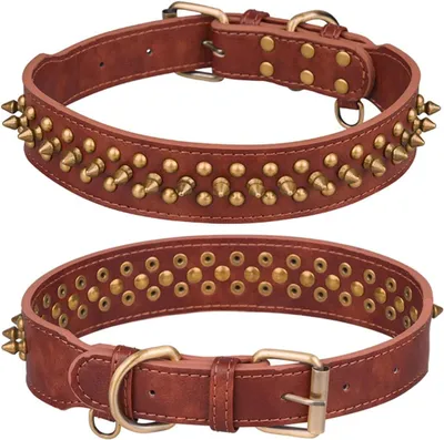 Imagen del producto de Collar de cuero para perros con tachuelas, de tamaño medio a grande, resistente a mordiscos, para perros