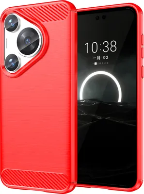 Produktbild von Hülle für Huawei Pura 70 Pro / 70 Pro+ Carbon-Faser Weich TPU Silikon Stoßfest Handyhülle Rot