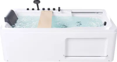 Produktbild von BELIANI Whirlpool Badewanne Weiß Acryl Rechteckig 180 x 86 cm mit Armatur Kopfstütze 2 Ablagefächer Tablett Modern Indoor Whirlwanne Massage Wanne