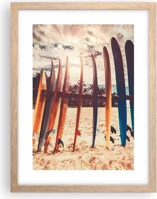 Produktbild von Gerahmtes Poster - Rahmen in heller Eiche - Surfen Strand Board - 30x40 cm - Wand Bild - Wanddeko - Wandbilder - Kunstposter - Wandposter - Bilderrahmen - Bilder - Kunstdruck - P2NPA30x40-4992