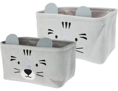 Obrázok produktu pre Úložné koše na hračky CUTIE s ušami, manšestrové, 2 ks