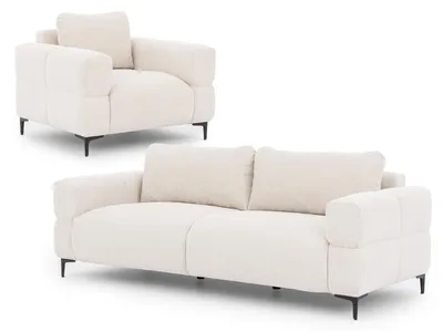 Produktbild von Cardea - Moderne Polstergarnitur 3+1 in Bubble-Optik aus weichem Creme Strukturstoff mit hohem Sitzkomfort