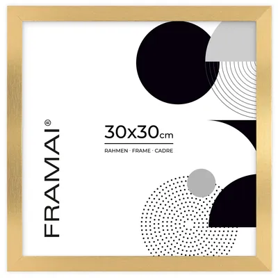 Zdjęcie produktu dla Ramka na zdjęcia FRAMAI® 30 x 30 cm, złota, z płyty MDF, ramka przyjazna dla środowiska z odpornym na pęknięcia pleksiglasem, z zawieszką