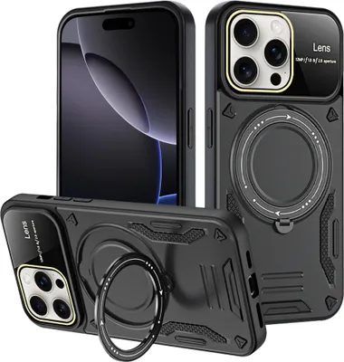 Produktbild von Rüstung Handyhülle für iPhone 16 Pro Dual-Layer Magnetisches Ringhalter Ständer Magsafe Hülle Schwarz