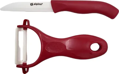 Produktbild von Alpina Keramik Sparschäler & Messer 2er-Set Küchenmesser Obstschäler Gemüseschäler Küchenhelfer Schneidset , Farbe:rot