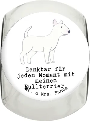 Produktbild von Mr. & Mrs. Panda Tierfutterbehälter Bullterrier Moment XL 2000ml - Weiß - Geschenk, Aufbewahrungsdose, Vorratsglas, Keksdose, glasbehälter, Vorratsbehälter, Dose
