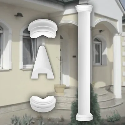 Produktbild von PRESTIGE DECOR Säule mit glatter Oberfläche 2m 305x153mm Säulenschaft Kunstharzputz weiß, Fassadenverkleidung aussen Stucksäule Wandverkleidung (LC102 Komplettset 1, halbrund)