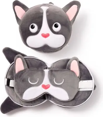 Immagine prodotto di Cuscino da viaggio e maschera per gli occhi in peluche del bulldog francese Relaxeazzz