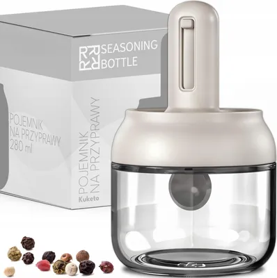 Produktbild von Kuketo | Gewürzglas 280 ml Mit Löffel – Luftdichter Vorratsbehälter Aus Glas Für Salz, Pfeffer, Kaffee & Gewürze – Stilvoll & Praktisch