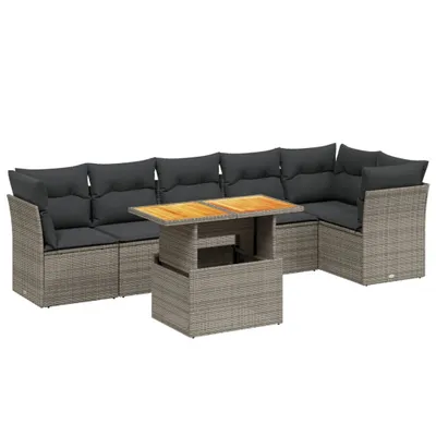 Produktbild von vidaXL 7-tlg. Garten-Sofagarnitur mit Kissen Grau Poly Rattan