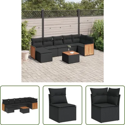 Produktbild von The Living Store 8-tlg. Garten-Sofagarnitur mit Kissen Schwarz Poly Rattan
