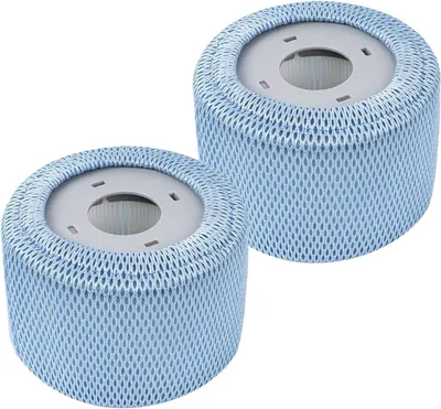 Two blue mesh filter covers for a hot tub.