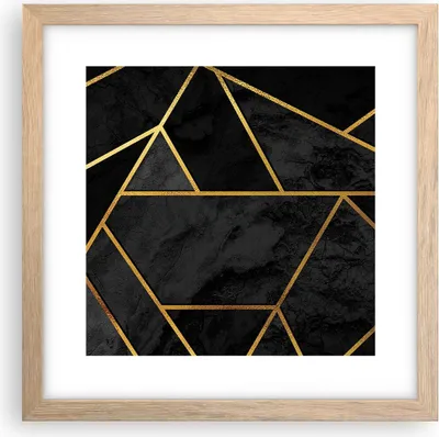 Produktbild von Gerahmtes Poster - Rahmen in heller Eiche - Abstraktion Gold Schwarz - 30x30 cm - Wand Bild - Wanddeko - Wandbilder - Wandposter - Bilderrahmen - Bilder - Kunstdruck - Wandbild - P2NAC30x30-4358