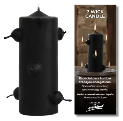 Ritualkerze mit 7 Dochten, schwarz, 5,5 x 16 cm