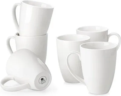 Produktbild von 6 große weiße Porzellanbecher 560ml für Kaffee, Tee, Saft
