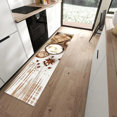 Produktbild von Küchenläufer 60 x 240 cm Braun rutschfest & waschbar – Küchenteppich Kokosnuss und Kaffee PVC Teppichläufer Küche