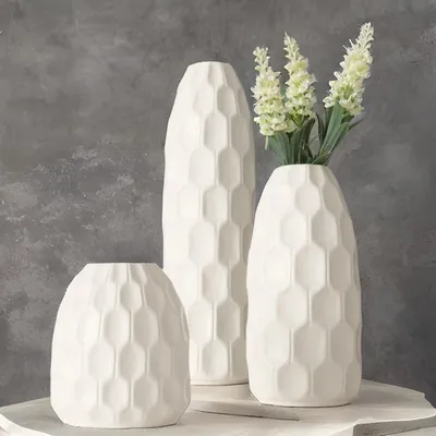 Produktbild von Moderne Keramische Dekorative Vase für Pampasgras und Getrocknete Blumen - Tafeldekoration Vintage Blumenvaase Weiß für Wohnzimmer, Schlafzimmer oder Büro