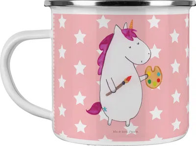 Produktbild von Mr. & Mrs. Panda Teetasse Einhorn Künstler - Rot Pastell - Geschenk, becher emaille, Malen, Pott, Welt, Zeichnen, Teebecher, Einhörner, Unicorn, Tasse, Pinsel